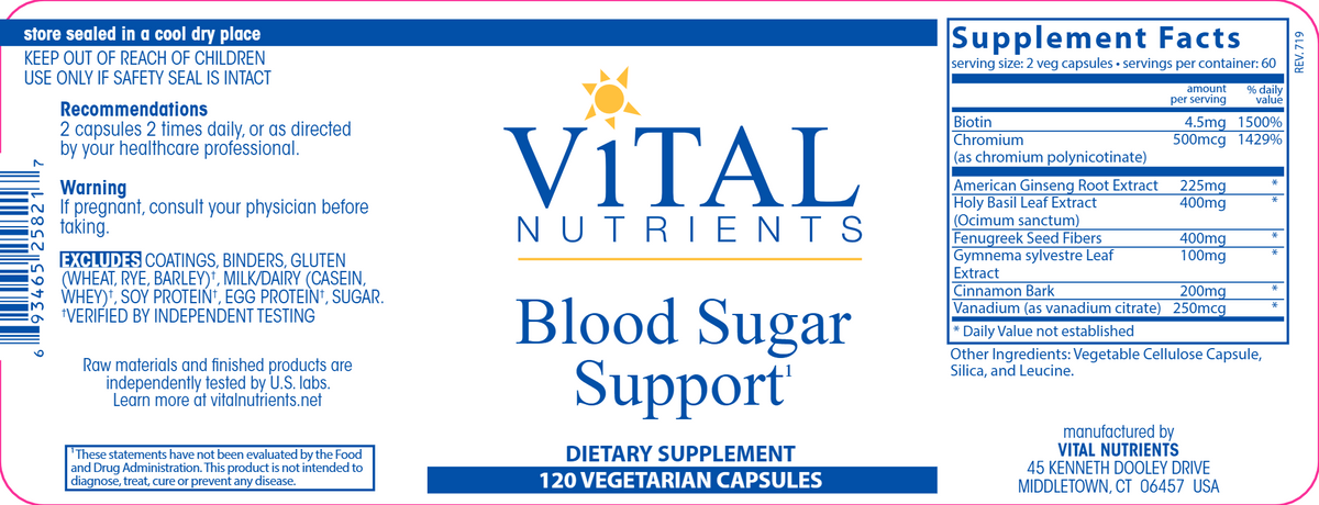 Blood Sugar Support 120 Vegetarian Capsules