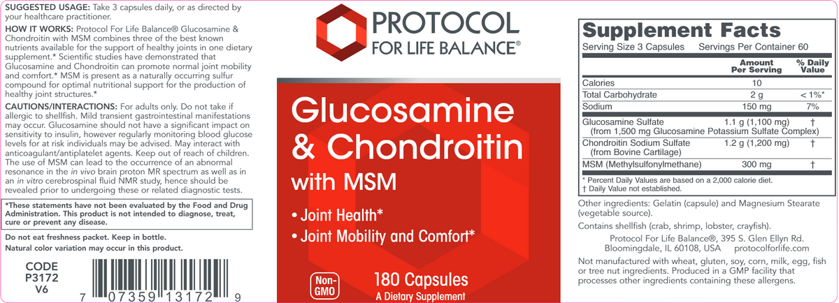 Glucosamine and Chondroitin + MSM 180 Caps